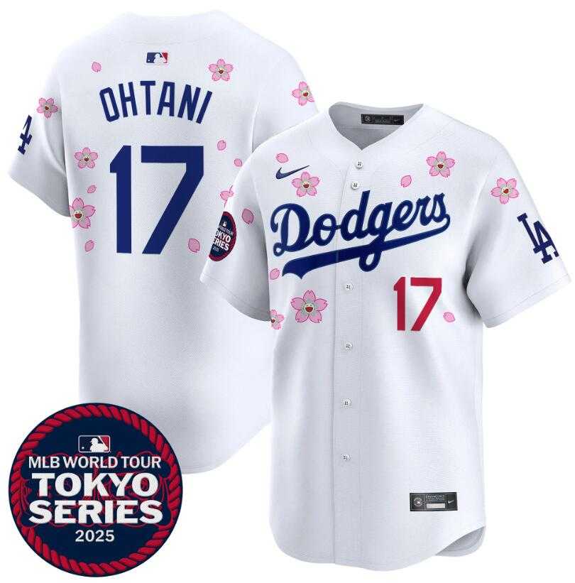 Men%27s Los Angeles Dodgers #17 Shohei Ohtani White 2025 Tokyo Series Limited Stitched Jersey Dzhi